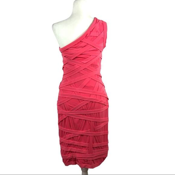 Tadashi Shoji One-Shoulder Bandage Party Cocktail Sheath Midi Dress Size Small - Picture 9 of 15